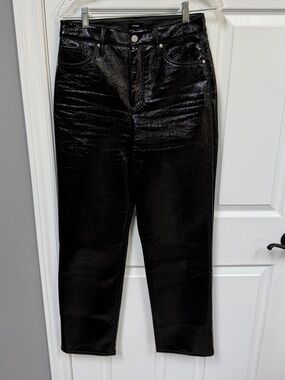 Express Women’s Shiny Polyurethane Black Straight Leg Pants